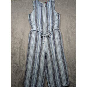 Vince Camuto Linen Blend Tank Jumpsuit Womens Size Medium Blue Striped Resort